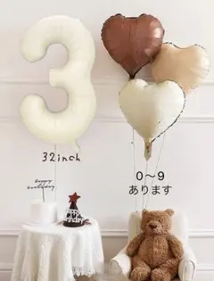 レトロカラナンバーバルーン＆ハート　誕生日飾り風船　バースデー　１歳　２歳　３