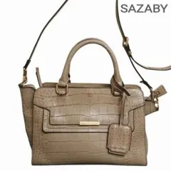 美品 サザビー クロコ型押しレザー ハンドバッグ ショルダーバッグ ベージュ