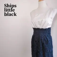 シップスリトルブラック　ノースリーブドッキング花柄レースバイカラーワンピース　M