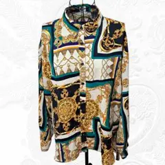 レディース　長袖シャツ　ポリエステルシャツ　総柄　スカーフ柄　チェーン柄　 F