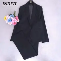 インディヴィ パンツスーツ L セットアップ ストライプ