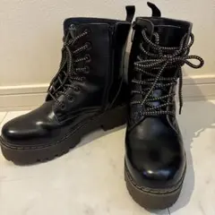 ブラック 厚底 ワークブーツ サイドファスナー