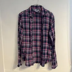 【SHIPS】スリムフィット 麻 チェックシャツ Lサイズ