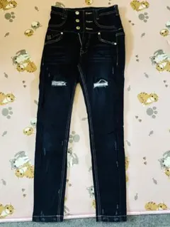EMODA ハイウエスト スキニーデニム ダメージ加工