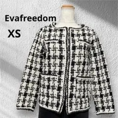 Evafreedom ツイード　ノーカラージャケット　XS 黒　白　タグ付き