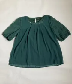 C.D.S BASIC 半袖 レース切替 ブラウス グリーンのサムネイル