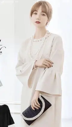 パーティードレス　7部丈白ワンピース