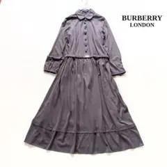 美品 バーバリーロンドン シルク混 ワンピース 36 三陽商会 ベルト付　タック