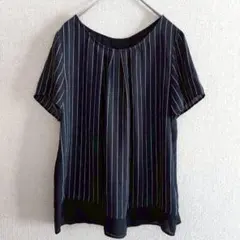 s0777【INDIVI インディヴィ】ストライプ柄半袖ブラウス 前後切り替え