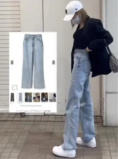 フリンジヘムセミフレアデニムパンツ[cu166] ライトブルー/GRL