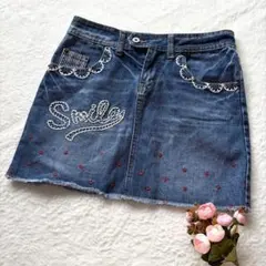 rough ラフ◇デニム　ミニスカート　ハート　刺繍　y2k 00s 平成 青のサムネイル