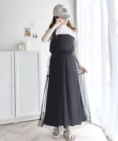 classicalelf フレンチスリーブドッキングチュールレイヤードワンピース