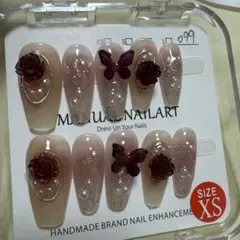 ハンドメイド ネイルチップ バラと蝶 XS