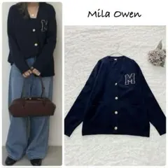 ミラオーウェン　25SS アップリケデザイン　金釦　Vネックニットカーディガン