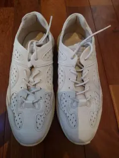 ecco ホワイト レザー メッシュ スニーカー
