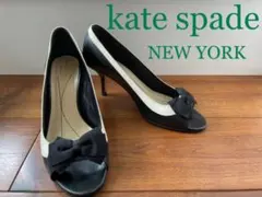 セール中☆美品☆ケイトスペード　パンプス 黒　オープントゥ　23.5cm リボン