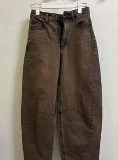 GU ジーユー バレルレッグジーンズ ブラウン XS