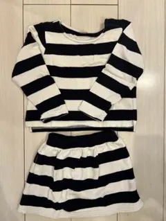 petit main ボーダー トップスとスカートセットアップ100cm