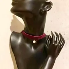 新品 import 大パールのベロアチョーカー バーガンディー