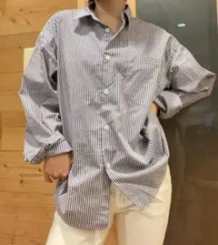 men's MICHEL KLEINブルーストライプシャツ