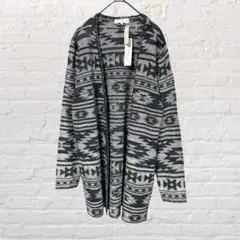 10926 美品 スピナッシュ 長袖ロングカーディガン 総柄 ネイビー M