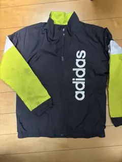adidas フルジップジャケット 黒/黄緑　140