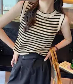 新品未使用 GRLグレイル ボーダー柄ニットタンクトップ 白 黒 ホワイト