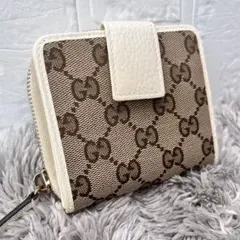 良品✨GUCCI 折り財布　GGキャンバス ラウンドジップ　アイボリー