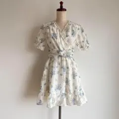 カシュクール 半袖 ワンピース M レース フルーツ柄 総柄 ミニワンピ ドレス