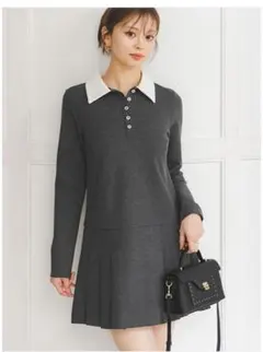 SNIDEL 襟つきプリーツ ミニワンピース　グレー　Sサイズ