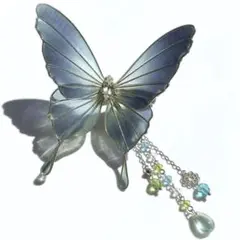 【蝶のヘアクリップ】ミント×薄水色【シルバーワイヤー】