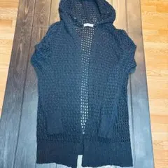 【AZUL by moussy】ボタンレスカーディガン　透かし編み　ネイビー　S