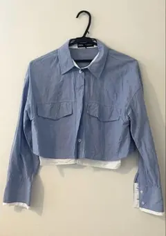 [美品]ZARA ブルーシャツ Sサイズ