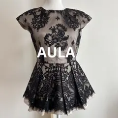 【新品】AULA ペプラム レース バックオープン フレンチスリーブ トップス