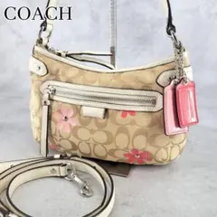 COACH 2wayショルダーバッグ シグネチャー 花柄 ベージュ ピンク