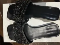ブラックスパンコールオープントゥサンダル