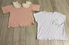 ペアマノン Tシャツ 花柄 フリル襟 120cm 2枚セット