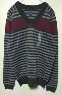 未使用品 Gap ボーダー Vネックセーター M グレー×レッド