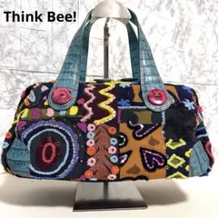 ✨極美品 Think Bee! 多色刺繍レザーバッグ スパンコール パッチワーク