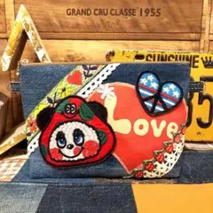 デニムリメイク マルチポーチ デニムケース コスメポーチ パッチワーク レトロ