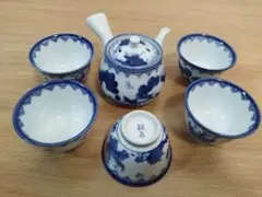 鍋島焼 唐子柄 茶器セット 急須＆湯呑5客 染付 青白磁 煎茶道具