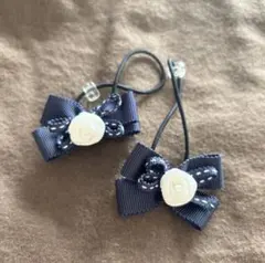 値下げ♡ミキハウスmiki house♡ネイビー リボン型 ヘアゴム
