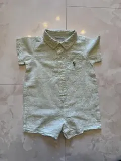 Ralph Lauren 6M サッカー生地　チェック柄ロンパース　グリーン