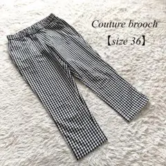 D7【クチュールブローチ】カジュアルパンツ　半端丈　チェック柄　黒　36 ラフのサムネイル