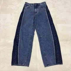 【極美品】2025 GU 2トーン バレルレッグジーンズ M ブルー 完売品