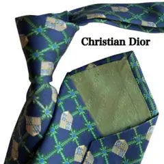 Christian Dior ディオール　ネイビー　緑　青　幾何学模様 ネクタイ