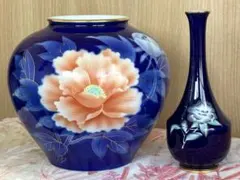 香蘭社花柄一輪挿しと深川製磁牡丹柄花瓶2点セット