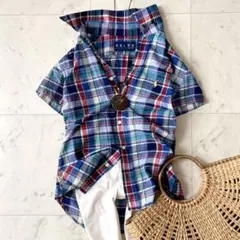 極美品 ラルフローレン 大きいサイズ13 マドラスチェック半袖シャツ ポニー刺繍