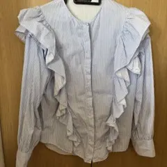ZARA WOMAN フリル付きストライプブラウス