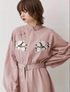 【ワンピース】ジュエティ jouetie フラワーチャイナワンピース　ピンク　M